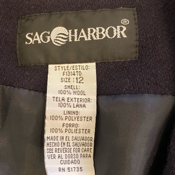 Sag Harbor Womens Navy Wool Blazer / Shoulder Pads / Vintage / Size 12 - Picture 13 of 14